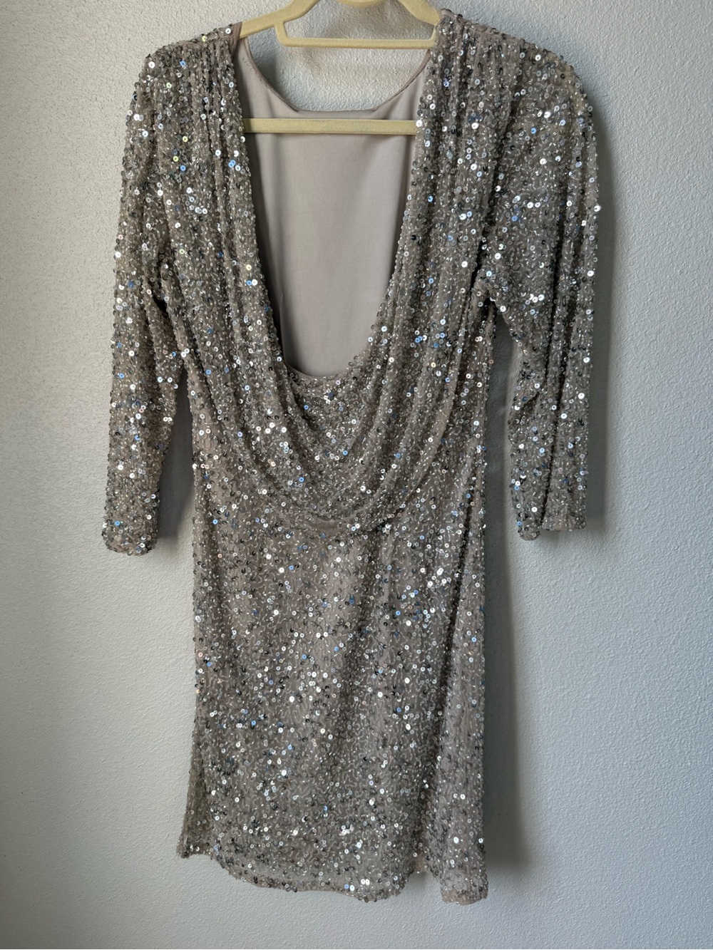Sequined Draped-Back Party Dress